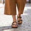 CUSHIONAIRE Luna Sandals for Women, Cork Footbed Womens Sandals for Summer Comfort with Adjustable Straps, Wide Width Available(Brown)