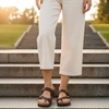 CUSHIONAIRE Luna Sandals for Women, Cork Footbed Womens Sandals for Summer Comfort with Adjustable Straps, Wide Width Available(Brown Oily)