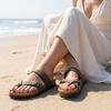 CUSHIONAIRE Luna Sandals for Women, Cork Footbed Womens Sandals for Summer Comfort with Adjustable Straps, Wide Width Available(Brown Rugged)