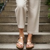 CUSHIONAIRE Luna Sandals for Women, Cork Footbed Womens Sandals for Summer Comfort with Adjustable Straps, Wide Width Available(Gold (Rose))