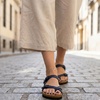 CUSHIONAIRE Luna Sandals for Women, Cork Footbed Womens Sandals for Summer Comfort with Adjustable Straps, Wide Width Available(Navy Nappa)