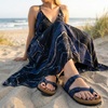 CUSHIONAIRE Luna Sandals for Women, Cork Footbed Womens Sandals for Summer Comfort with Adjustable Straps, Wide Width Available(Navy Nappa)