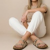CUSHIONAIRE Luna Sandals for Women, Cork Footbed Womens Sandals for Summer Comfort with Adjustable Straps, Wide Width Available(Stone)