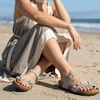 CUSHIONAIRE Luna Sandals for Women, Cork Footbed Womens Sandals for Summer Comfort with Adjustable Straps, Wide Width Available(Stone Vegan Suede)