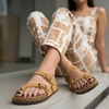 CUSHIONAIRE Luna Sandals for Women, Cork Footbed Womens Sandals for Summer Comfort with Adjustable Straps, Wide Width Available(Tan Vegan Suede)