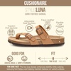 CUSHIONAIRE Luna Sandals for Women, Cork Footbed Womens Sandals for Summer Comfort with Adjustable Straps, Wide Width Available(Tan Vegan Suede)