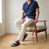 CUSHIONAIRE Men’s Lynx Cork footbed Sandal with +Comfort(Navy Nubuck)