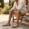 CUSHIONAIRE Men’s Lynx Cork footbed Sandal with +Comfort(Stone Nubuck)