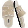 CUSHIONAIRE Cuddle Fur Slippers for Women Faux Shearling Slide Sandal +Memory Foam, Wide Widths Available(Sand)