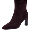 CUSHIONAIRE Giana Womens High Heel Ankle Boots, Square Toe Vegan Suede Mid Block Heel Dress Booties for Office(Chocolate)