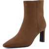 CUSHIONAIRE Giana Womens High Heel Ankle Boots, Square Toe Vegan Suede Mid Block Heel Dress Booties for Office(Tobacco)