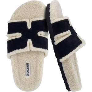 CUSHIONAIRE Cuddle Fur Slippers for Women Faux Shearling Slide Sandal +Memory Foam, Wide Widths Available(Black)