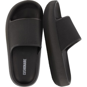 CUSHIONAIRE Feather-K Cloud Slides, EVA Waterproof Pool Sandals for Kids(Black)