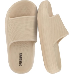 CUSHIONAIRE Feather-K Cloud Slides, EVA Waterproof Pool Sandals for Kids(Khaki)