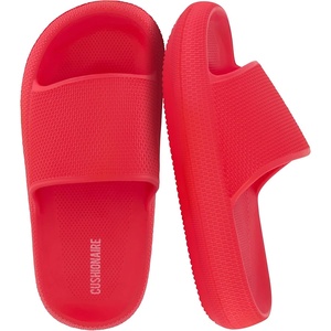 CUSHIONAIRE Feather-K Cloud Slides, EVA Waterproof Pool Sandals for Kids(Red)