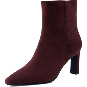 CUSHIONAIRE Giana Womens High Heel Ankle Boots, Square Toe Vegan Suede Mid Block Heel Dress Booties for Office(Burgundy)