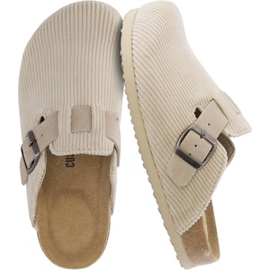 CUSHIONAIRE Hana Vegan Suede Clogs for Women, Cork Footbed Potato Shoes(Beige Corduroy)