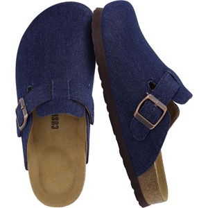 CUSHIONAIRE Hana Vegan Suede Clogs for Women, Cork Footbed Potato Shoes(Dark Denim)