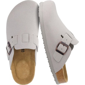 CUSHIONAIRE Hana Vegan Suede Clogs for Women, Cork Footbed Potato Shoes(Ivory Vegan Suede)