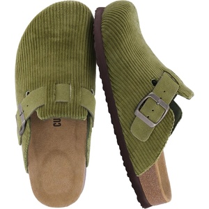 CUSHIONAIRE Hana Vegan Suede Clogs for Women, Cork Footbed Potato Shoes(Khaki Corduroy)
