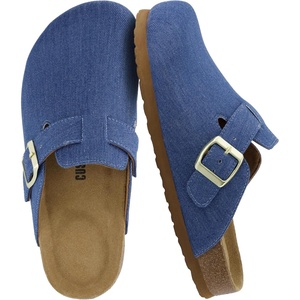 CUSHIONAIRE Hana Vegan Suede Clogs for Women, Cork Footbed Potato Shoes(Light Denim)