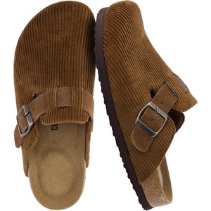 CUSHIONAIRE Hana Vegan Suede Clogs for Women, Cork Footbed Potato Shoes(Tan Corduroy)