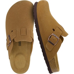 CUSHIONAIRE Hana Vegan Suede Clogs for Women, Cork Footbed Potato Shoes(Tan Vegan Suede)