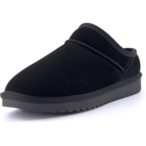 CUSHIONAIRE Hilo-3 Cozy Suede Womens Slippers, Soft Faux Fur Lined Slip On House Shoes for Women with Cushioned Memory Foam(Black 2)