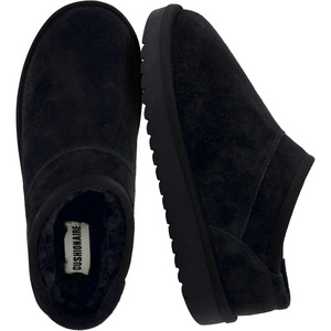 CUSHIONAIRE Hilo-3 Cozy Suede Womens Slippers, Soft Faux Fur Lined Slip On House Shoes for Women with Cushioned Memory Foam(Black Midnight Genuine Suede)