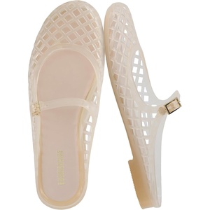 CUSHIONAIRE Java Casual Womens Jelly Flats with Adjustable Strap, Closed Toe Mary Janes Mule Design, Waterproof Jelly Sandals for Women(Champagne)