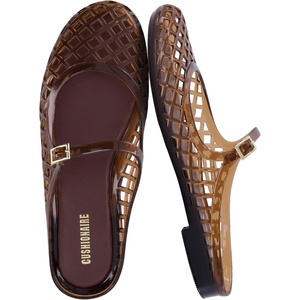 CUSHIONAIRE Java Casual Womens Jelly Flats with Adjustable Strap, Closed Toe Mary Janes Mule Design, Waterproof Jelly Sandals for Women(Chocolate)