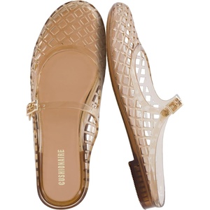 CUSHIONAIRE Java Casual Womens Jelly Flats with Adjustable Strap, Closed Toe Mary Janes Mule Design, Waterproof Jelly Sandals for Women(Mocha)