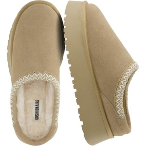 CUSHIONAIRE Kabuki Platform Boots Genuine Suede Fuzzy Mule Slippers for Women with Memory Foam | Indoor/Outdoor Womens Slippers | Wide Widths Available(Biscuit Suede)