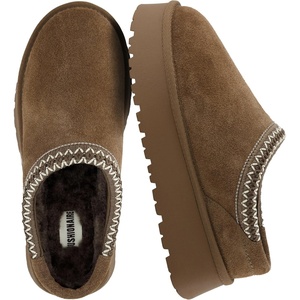CUSHIONAIRE Kabuki Platform Boots Genuine Suede Fuzzy Mule Slippers for Women with Memory Foam | Indoor/Outdoor Womens Slippers | Wide Widths Available(Brown)
