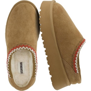 CUSHIONAIRE Kabuki Platform Boots Genuine Suede Fuzzy Mule Slippers for Women with Memory Foam | Indoor/Outdoor Womens Slippers | Wide Widths Available(Chestnut Suede)
