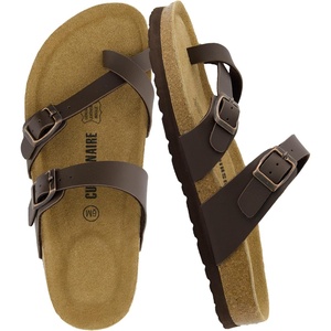 CUSHIONAIRE Luna Sandals for Women, Cork Footbed Womens Sandals for Summer Comfort with Adjustable Straps, Wide Width Available(Brown Nappa)