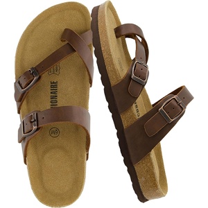 CUSHIONAIRE Luna Sandals for Women, Cork Footbed Womens Sandals for Summer Comfort with Adjustable Straps, Wide Width Available(Brown Oily)