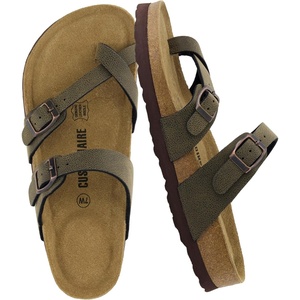 CUSHIONAIRE Luna Sandals for Women, Cork Footbed Womens Sandals for Summer Comfort with Adjustable Straps, Wide Width Available(Brown Rugged)