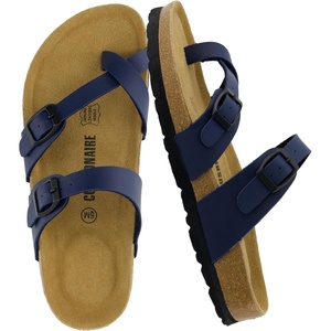 CUSHIONAIRE Luna Sandals for Women, Cork Footbed Womens Sandals for Summer Comfort with Adjustable Straps, Wide Width Available(Navy Nappa)