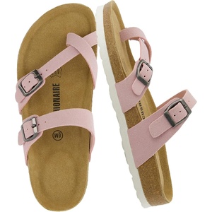 CUSHIONAIRE Luna Sandals for Women, Cork Footbed Womens Sandals for Summer Comfort with Adjustable Straps, Wide Width Available(Pink Vegan Suede)