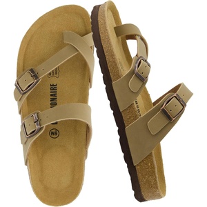 CUSHIONAIRE Luna Sandals for Women, Cork Footbed Womens Sandals for Summer Comfort with Adjustable Straps, Wide Width Available(Taupe)
