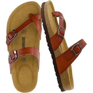 CUSHIONAIRE Luna Sandals for Women, Cork Footbed Womens Sandals for Summer Comfort with Adjustable Straps, Wide Width Available(Whiskey)