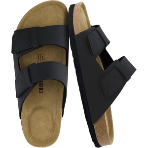 CUSHIONAIRE Men’s Lynx Cork footbed Sandal with +Comfort(Black Nubuck)