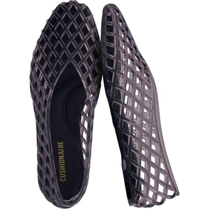 CUSHIONAIRE Siesta Modern Lattice Ballet Flats for Women, Comfortable Slip On Pointed Toe Womens Jelly Shoes(Smoke)