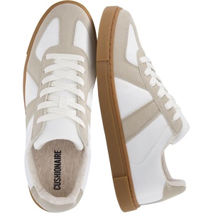 CUSHIONAIRE Troy Low Top Casual Mens Sneakers with Laces & Gum Sole(White/Grey)