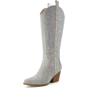 CUSHIONAIRE Women’s Caress tall western boot +Memory Foam, Wide Widths Available(Silver)