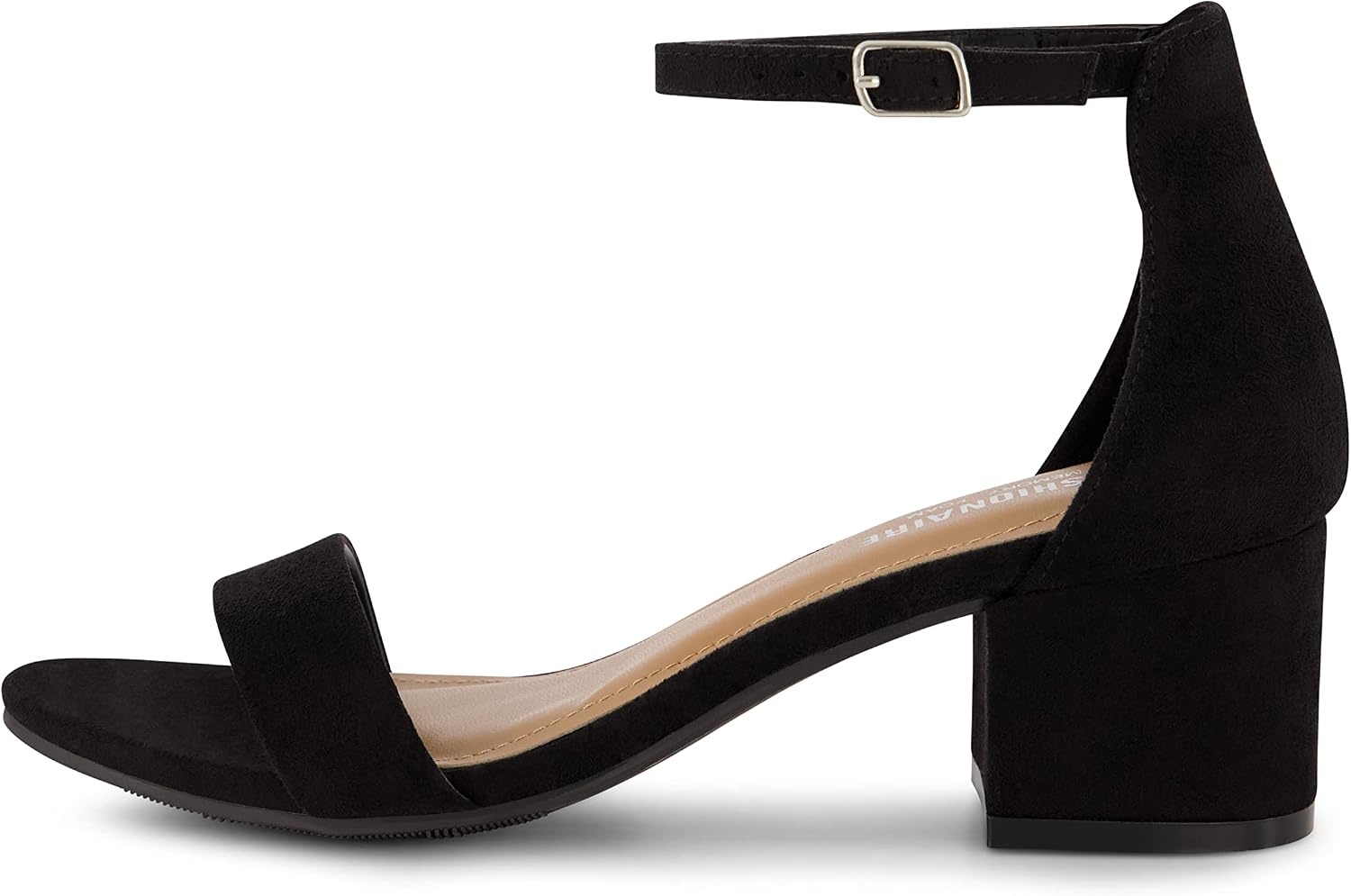 image:imageCUSHIONAIRE Alba Mid Block Heel Dress Shoes for Women Open Toe Ankle Strap Heeled Womens Sandals with Memory Foam ComfortBlack Suede