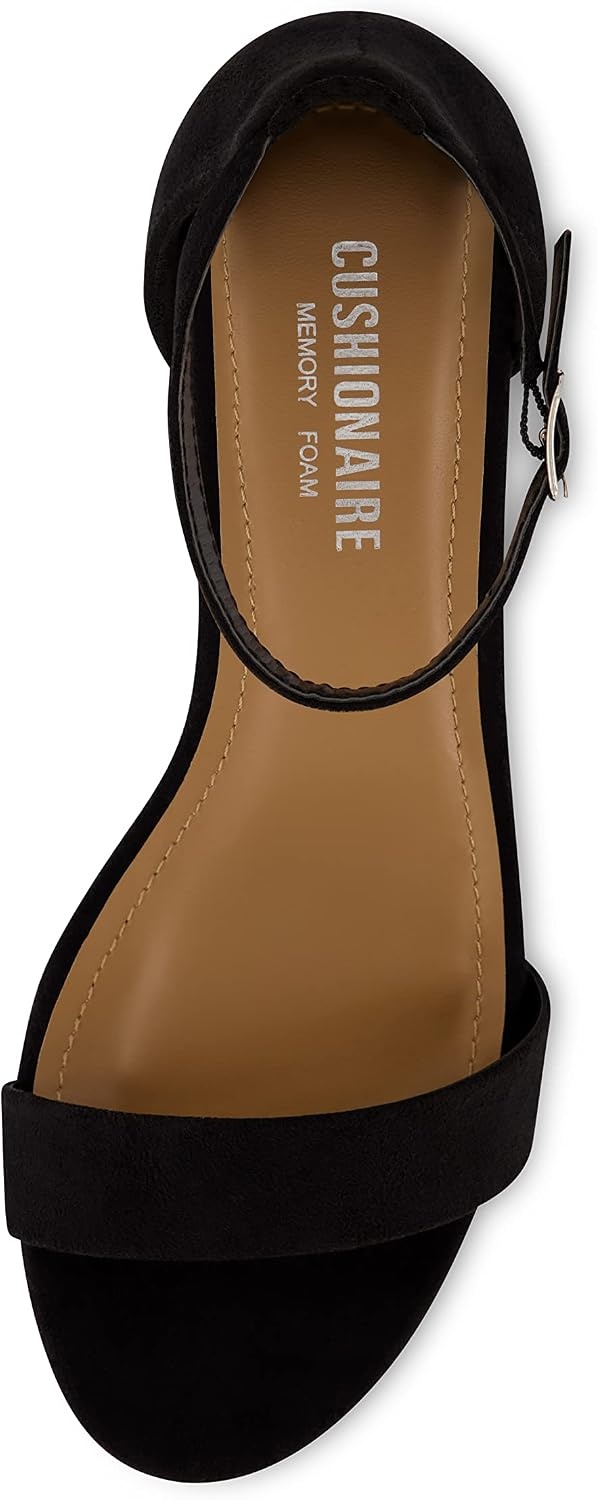 image:imageCUSHIONAIRE Alba Mid Block Heel Dress Shoes for Women Open Toe Ankle Strap Heeled Womens Sandals with Memory Foam ComfortBlack Suede