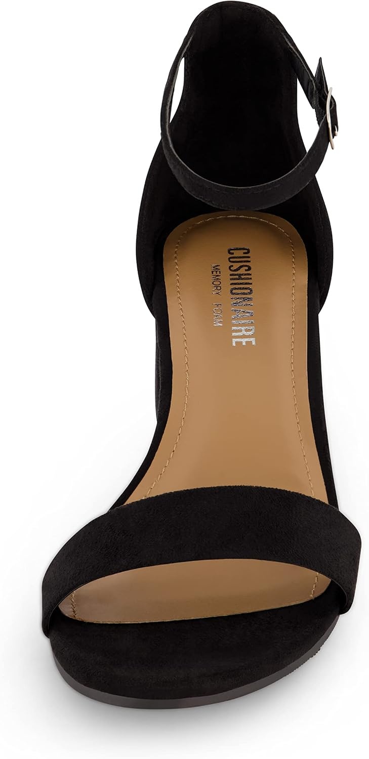 image:imageCUSHIONAIRE Alba Mid Block Heel Dress Shoes for Women Open Toe Ankle Strap Heeled Womens Sandals with Memory Foam ComfortBlack Suede