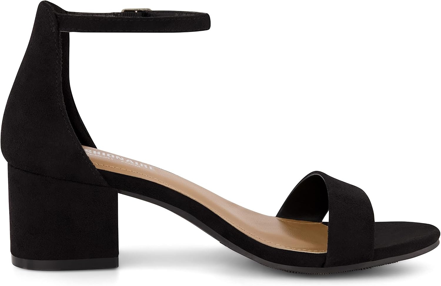 image:imageCUSHIONAIRE Alba Mid Block Heel Dress Shoes for Women Open Toe Ankle Strap Heeled Womens Sandals with Memory Foam ComfortBlack Suede